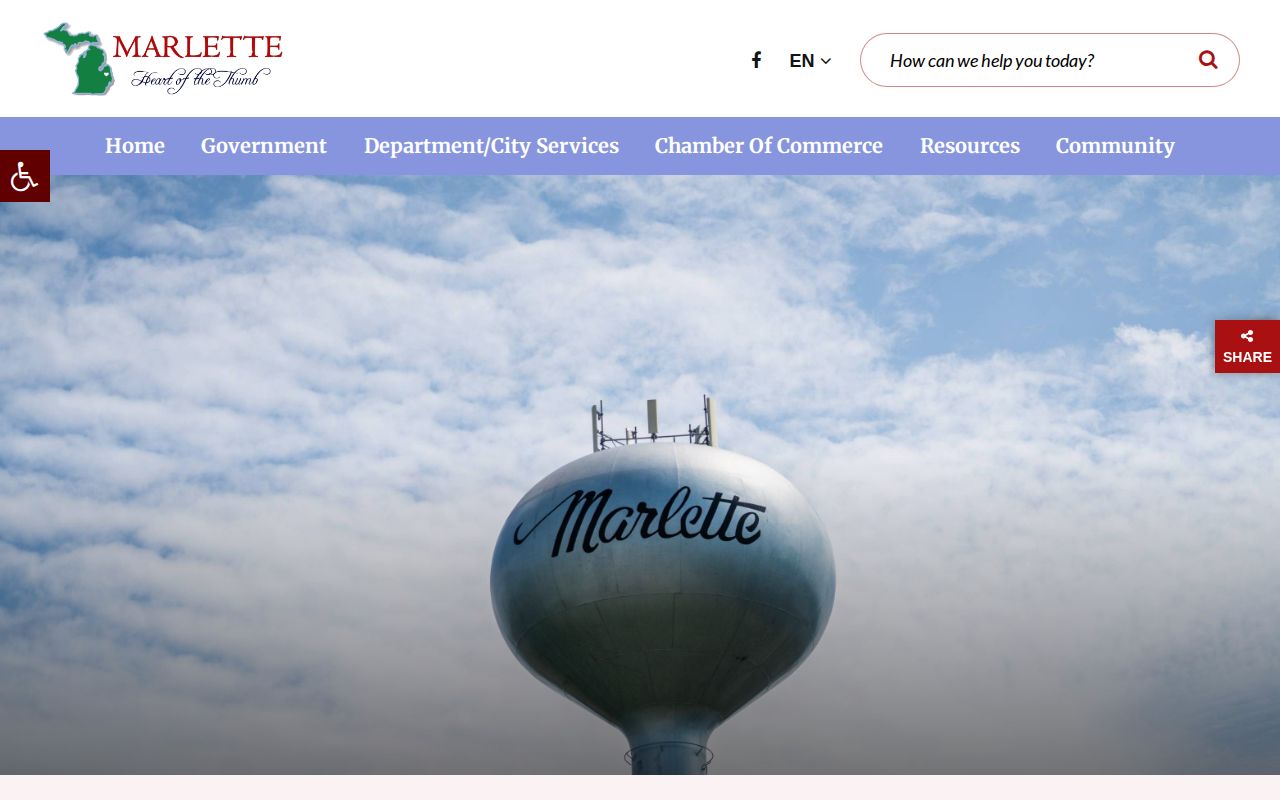 Marlette city contact page for police arrest-record and FOIA contact routing