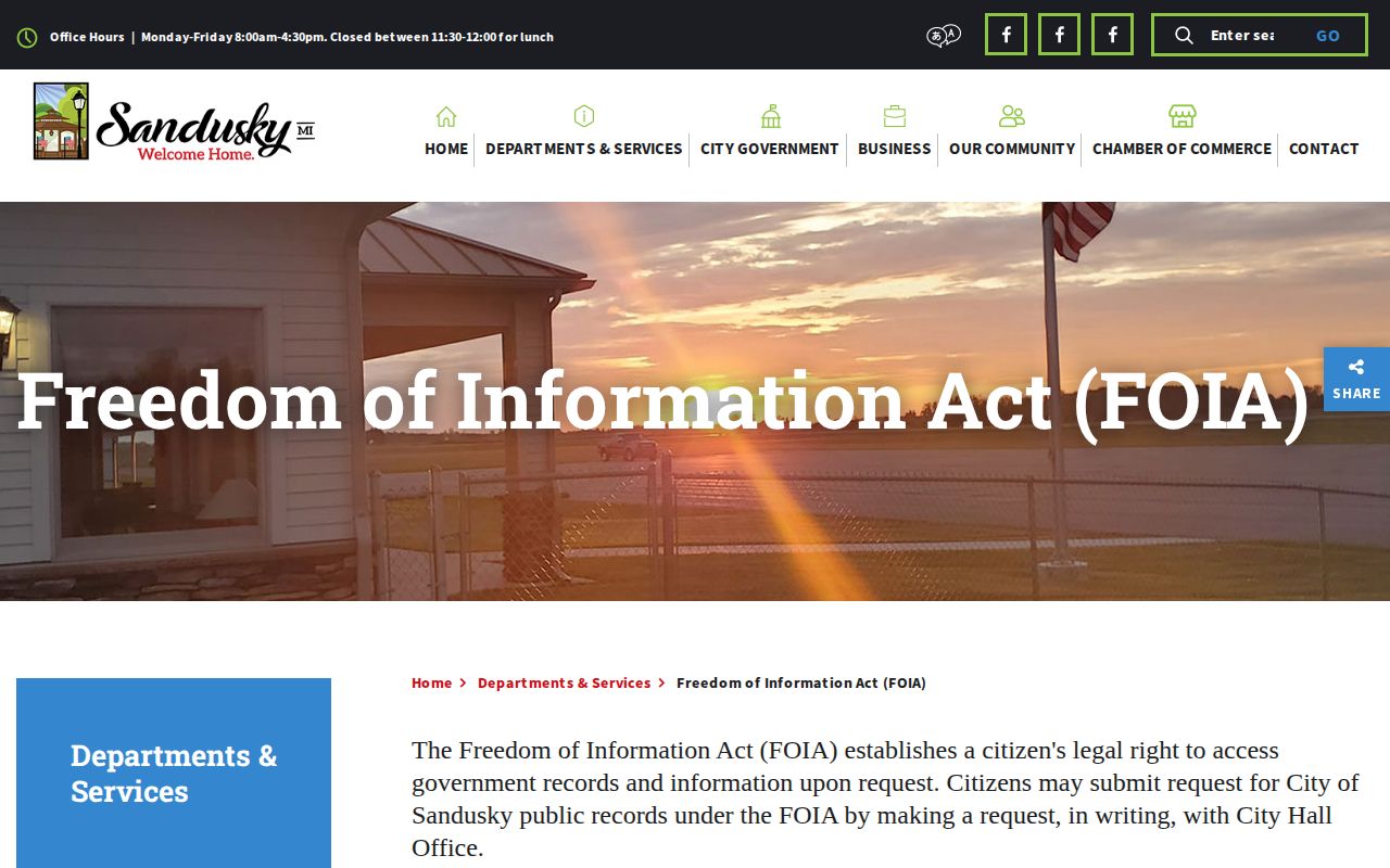 Sandusky official FOIA information page for city police records